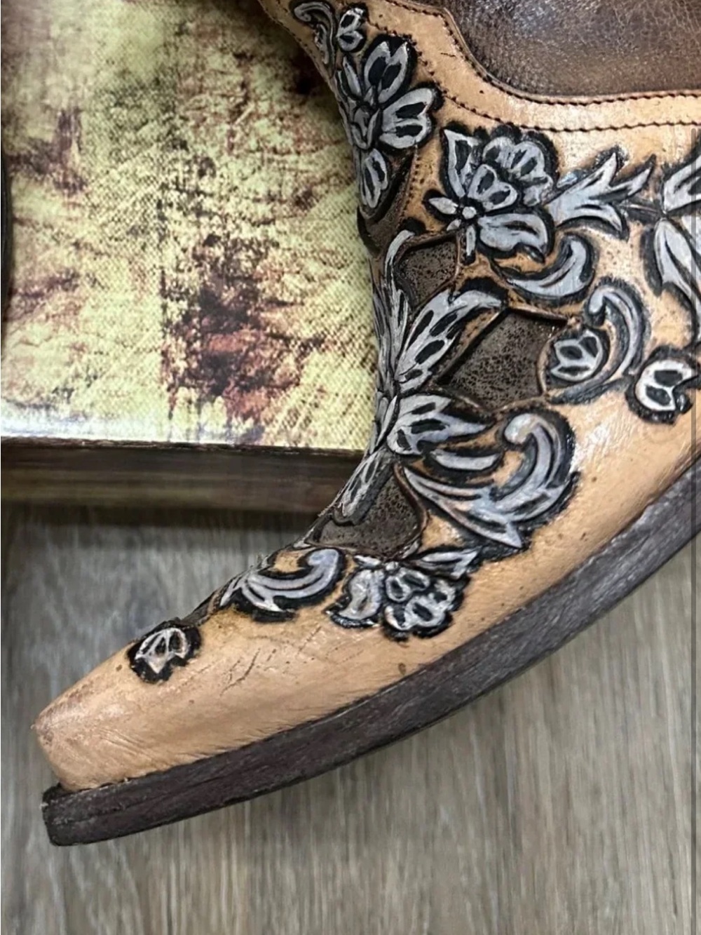 Old gringo aster in brass bone hand tooled floral ankle  boots RTL $698 8 - Picture 2 of 14